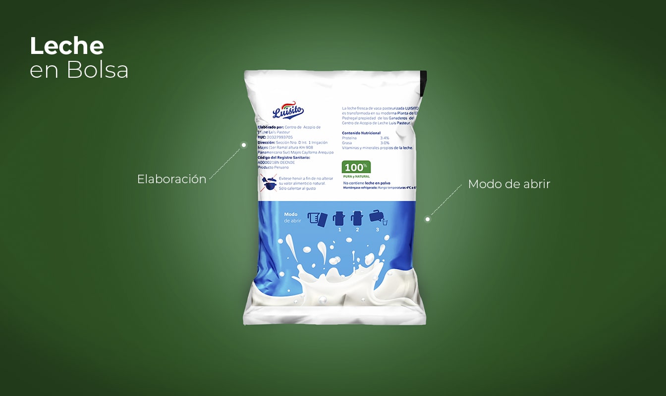 Diseño de Empaque Packaging Leche Luis Pasteur en Arequipa